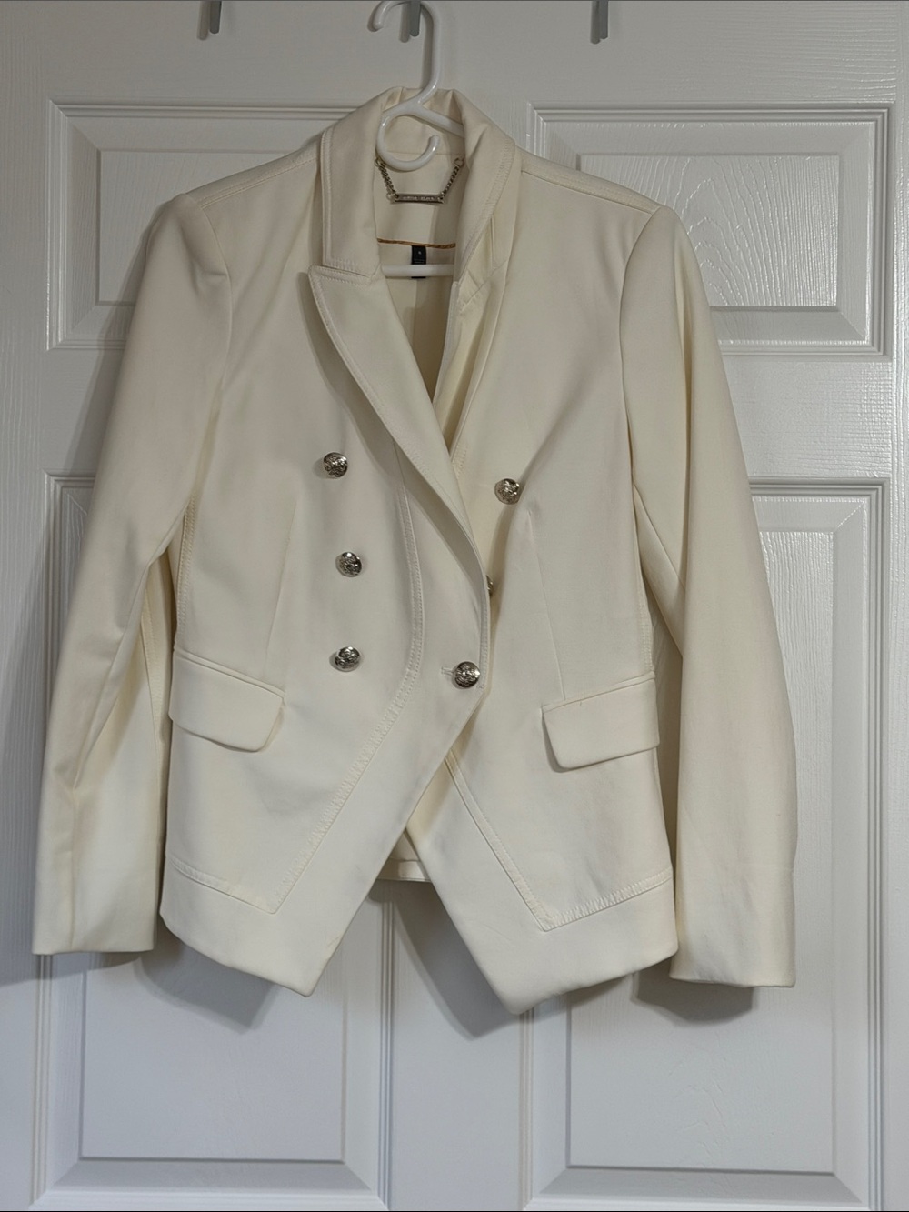 Women's Double-Breasted Cream Blazer with Metallic Buttons